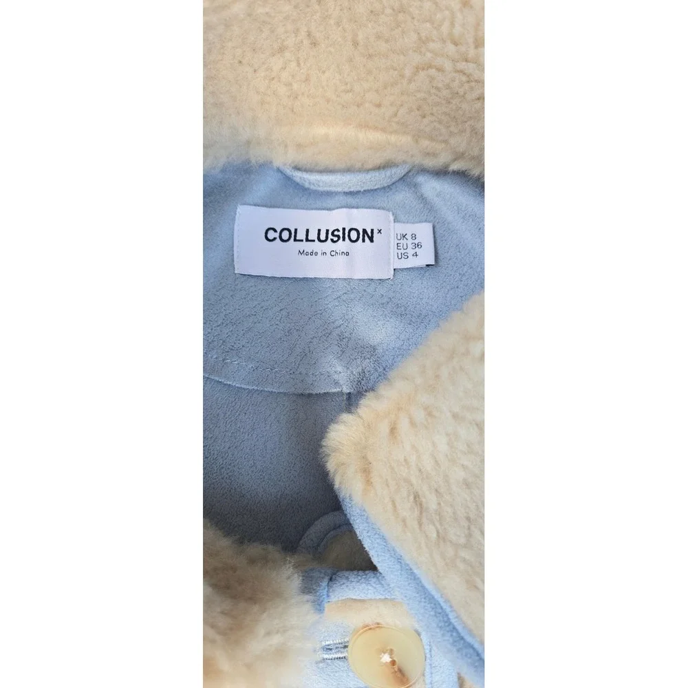 OSOS DESIGN COLLUSION Faux Shearling Jacket Contrast Suedette CollarBeigeWomen's
